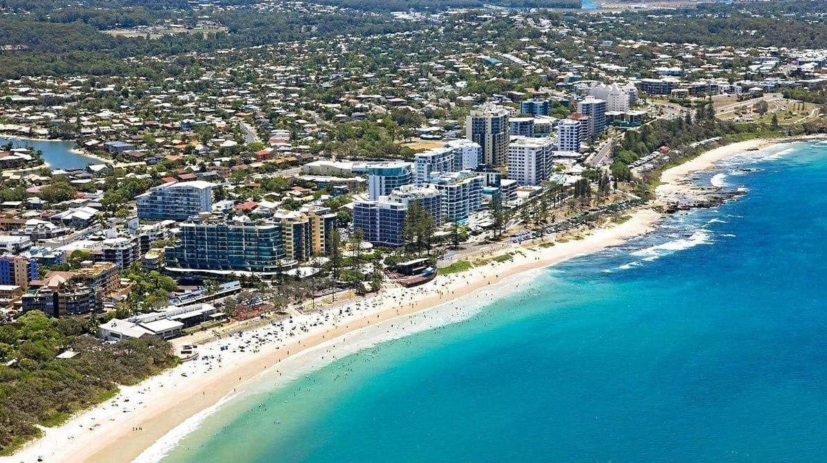 Mooloolaba beach image from drone